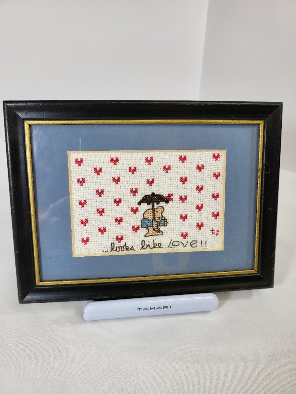 Vintage Framed Ziggy Cross Stitch Art "looks like LOVE!!" 1980s Tom Wilson Comic